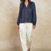 CURRENT AIR Split Neck Long Sleeve Top Long Sleeve Tops