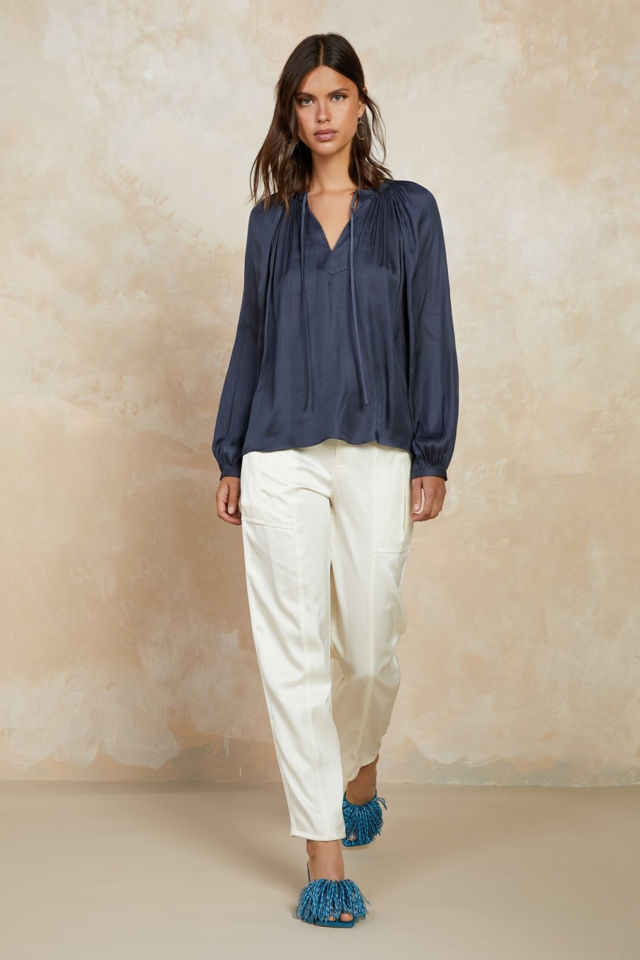 CURRENT AIR Split Neck Long Sleeve Top Long Sleeve Tops