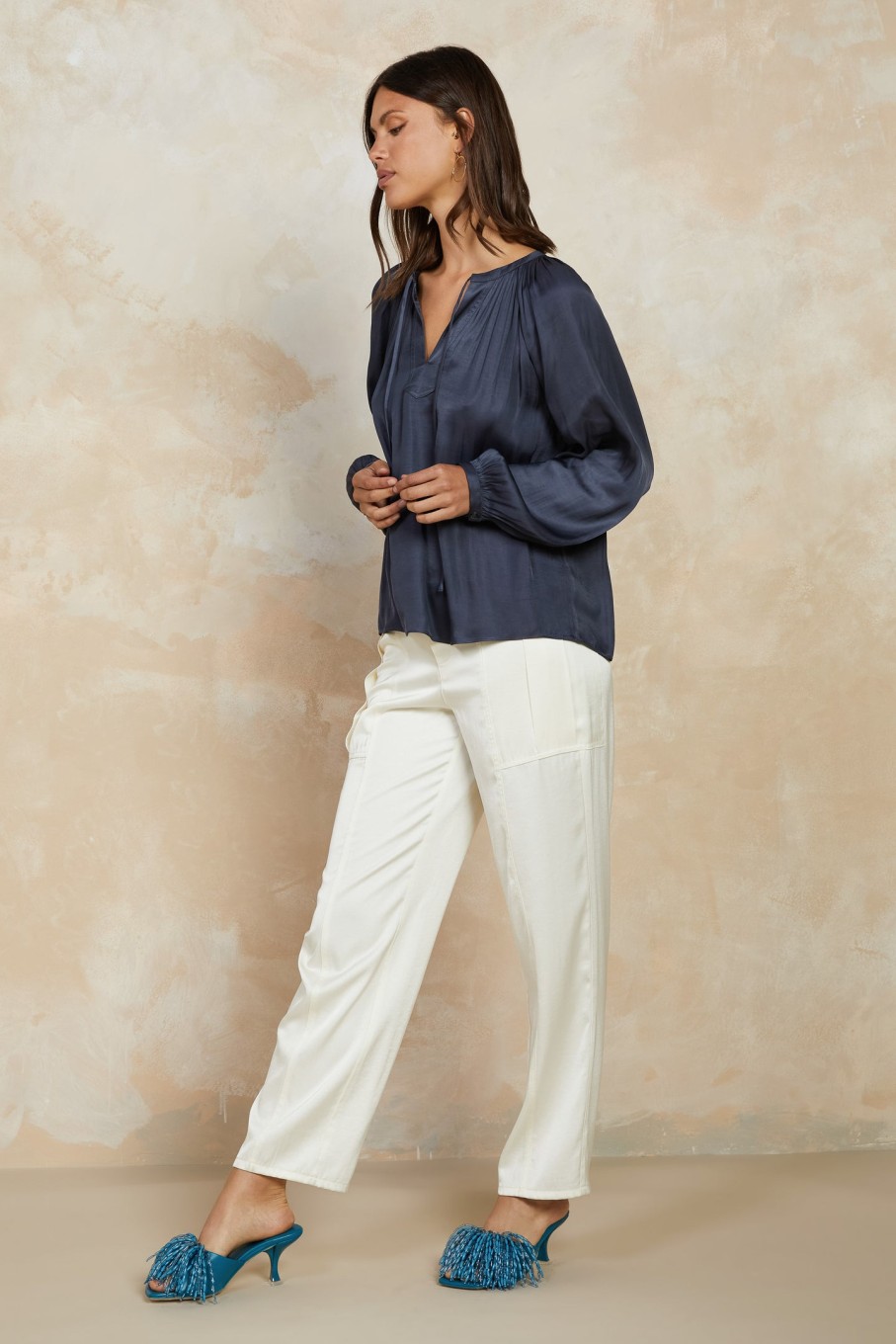 CURRENT AIR Split Neck Long Sleeve Top Long Sleeve Tops