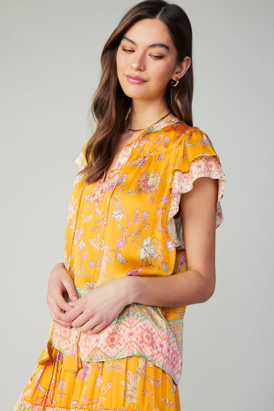CURRENT AIR Floral Border Print Blouse Blouses