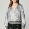 CURRENT AIR Metallic Surplice Blouse Long Sleeve Tops