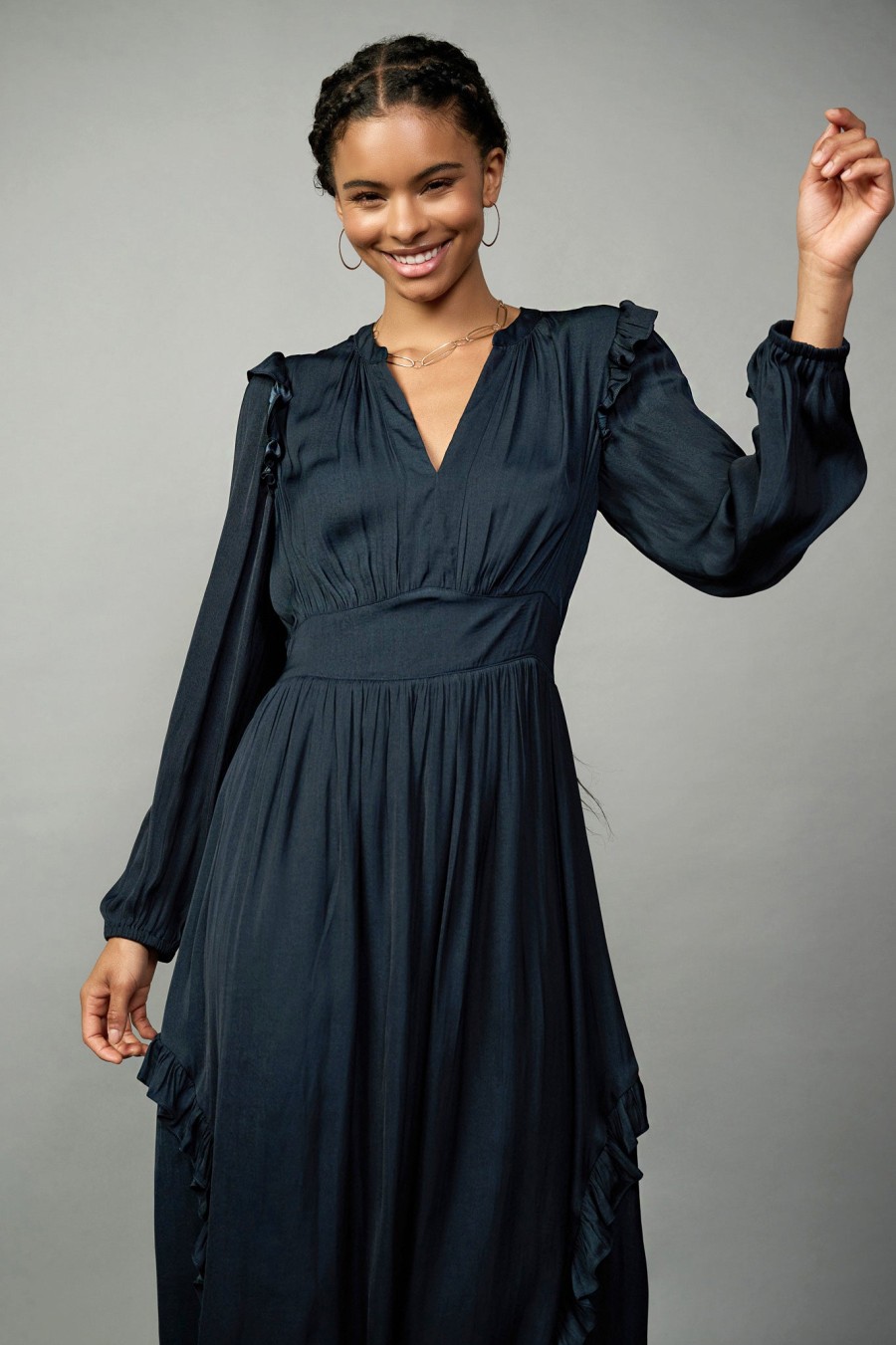 CURRENT AIR Emmaline Ruffle Trim Midi Dress Midi Dresses