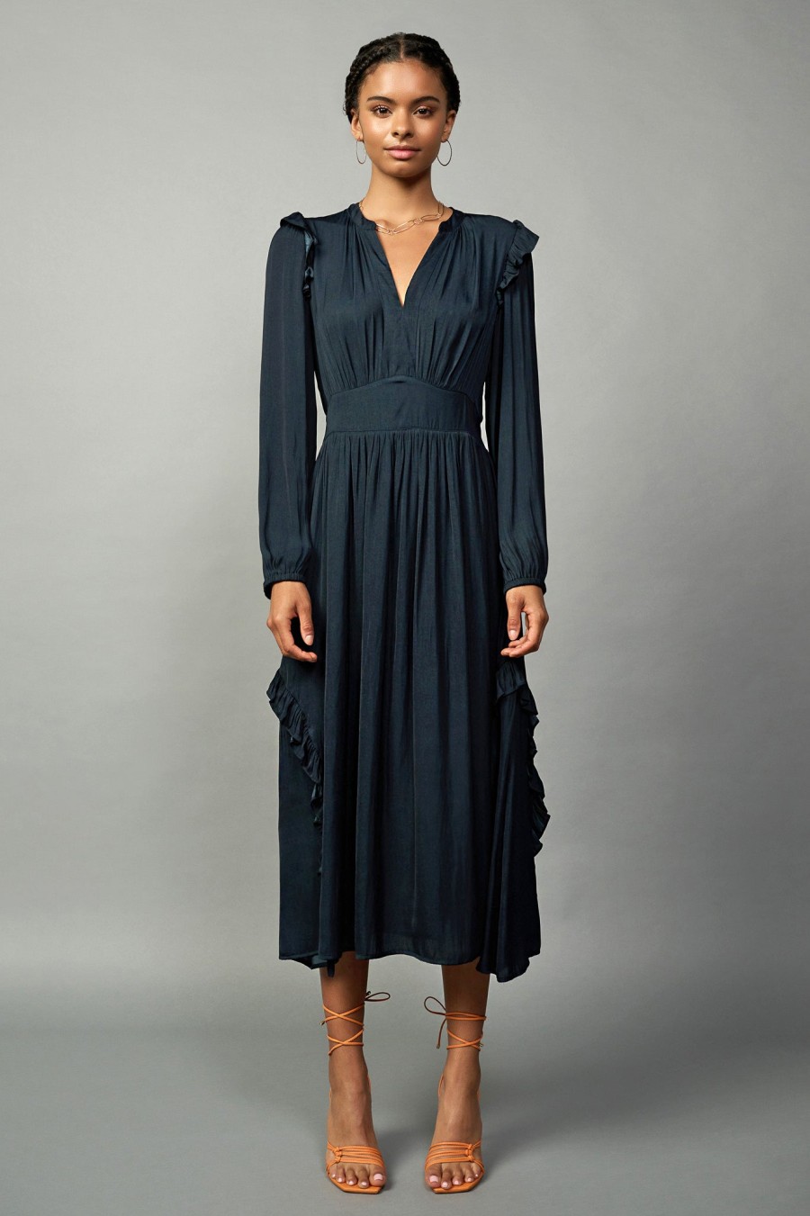 CURRENT AIR Emmaline Ruffle Trim Midi Dress Midi Dresses