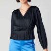 CURRENT AIR Pleated Wrap Top Blouses