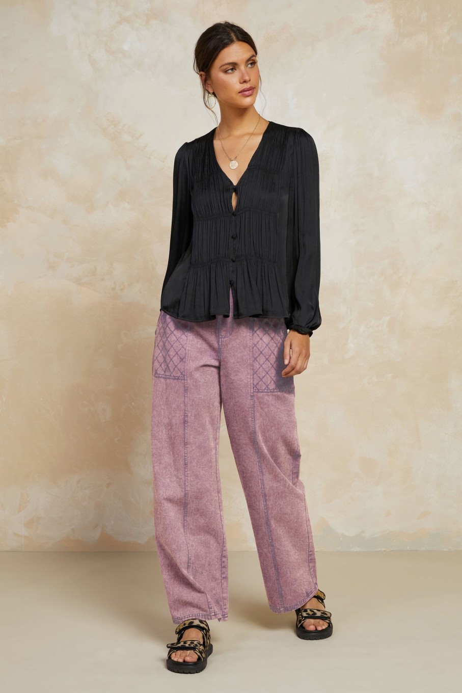 CURRENT AIR Shirred V-Neck Blouse Blouses