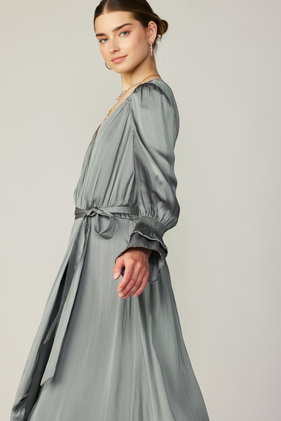 CURRENT AIR Tiered Sleeve Wrap Midi Dress Midi Dresses