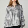 CURRENT AIR Metallic Pleated Shirt Long Sleeve Tops