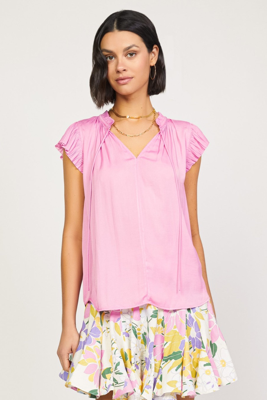 CURRENT AIR Margot Pleated Sleeve Blouse Sleeveless Tops