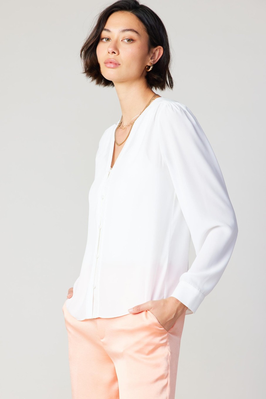 CURRENT AIR Pleat Detail Buttondown Shirt Blouses