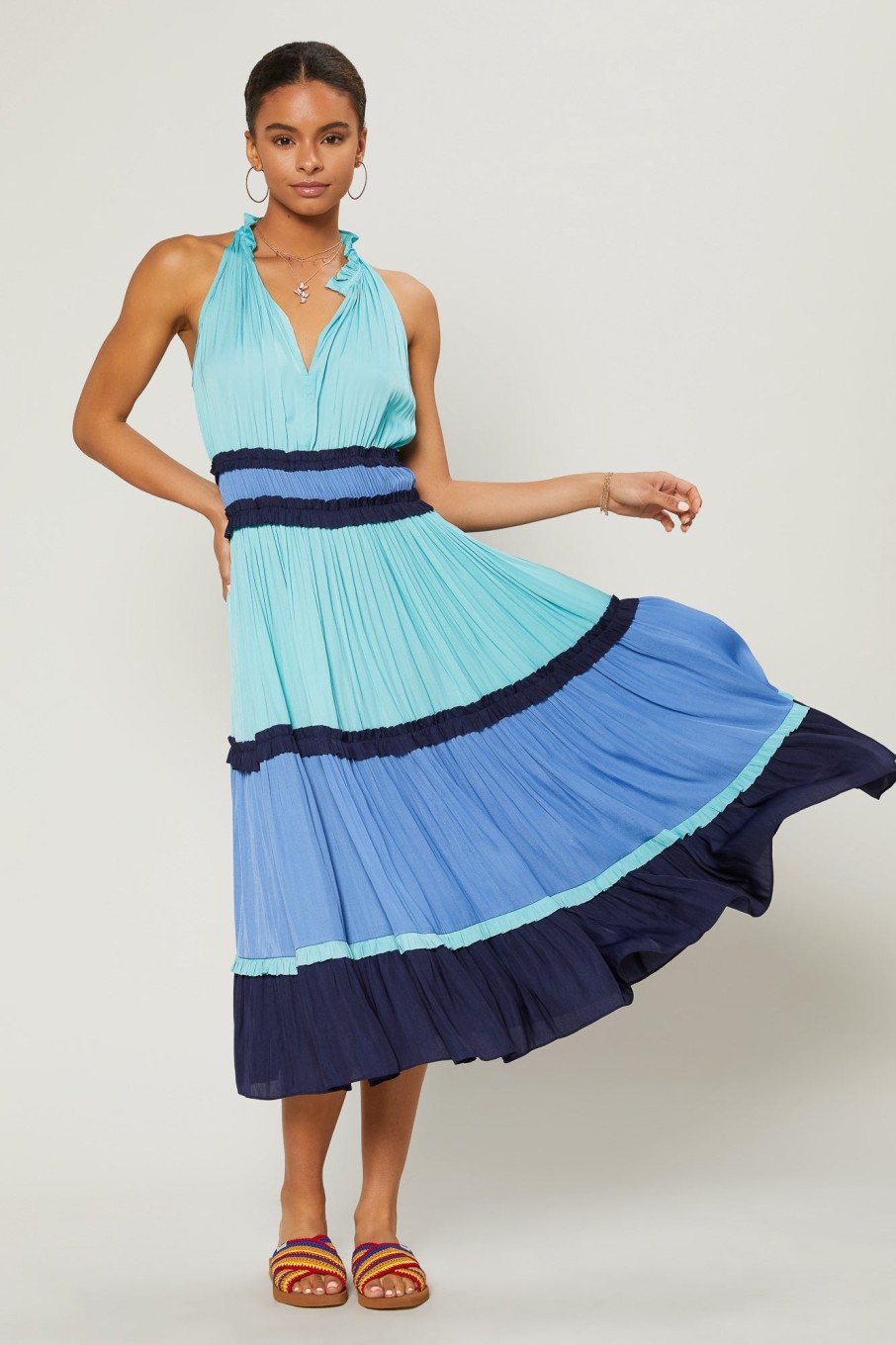 CURRENT AIR Colorblock Tiered Midi Dress Midi Dresses