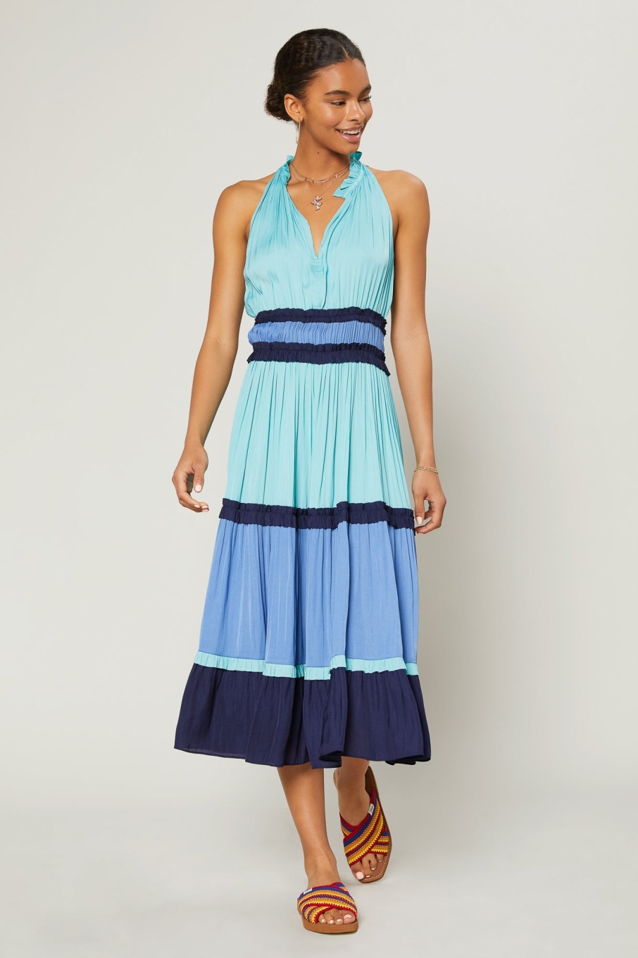 CURRENT AIR Colorblock Tiered Midi Dress Midi Dresses