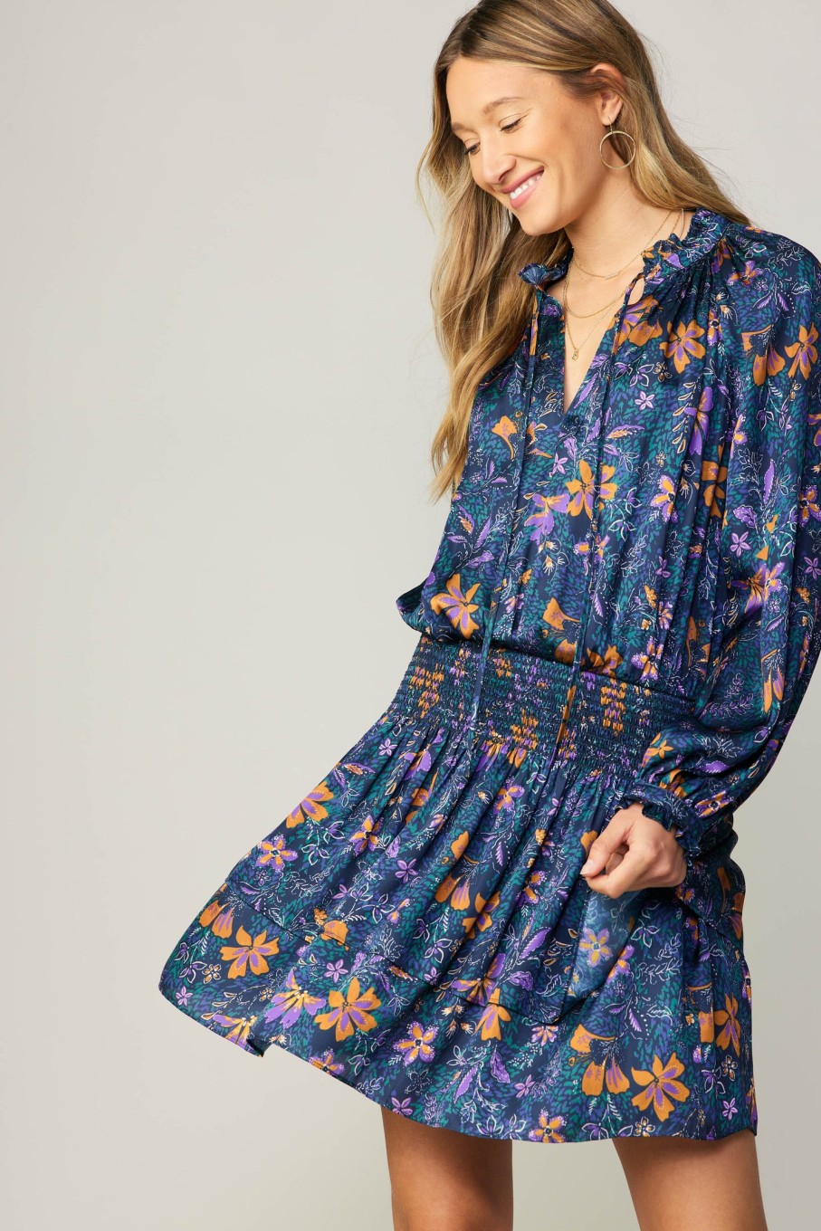CURRENT AIR Ruffled Cuff Floral Mini Dress Mini Dresses