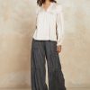 CURRENT AIR Picot Ruffled Blouse Long Sleeve Tops
