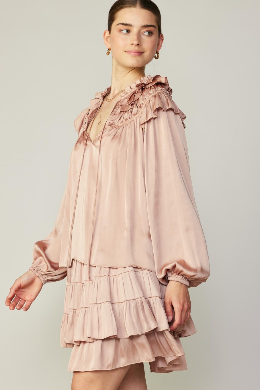 CURRENT AIR Ruffle Cape Blouse Long Sleeve Tops