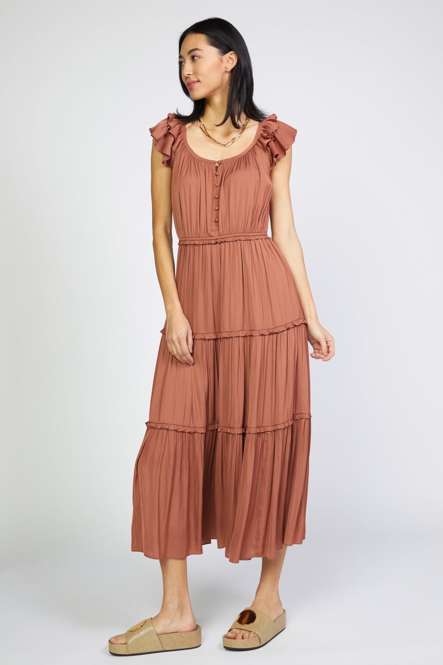 CURRENT AIR Flutter Sleeve Midi Dress Midi Dresses
