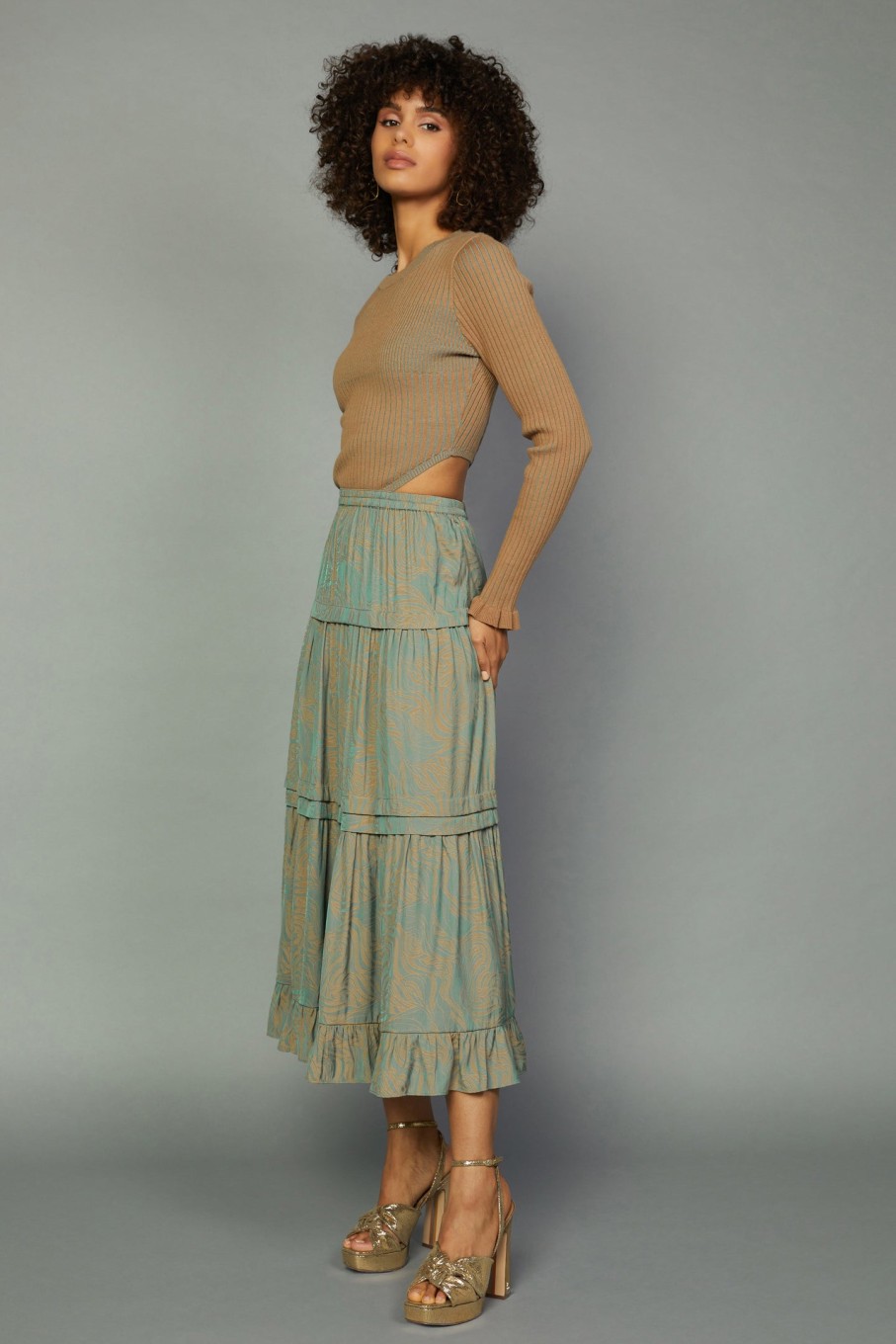 CURRENT AIR Ribbed Cutout Midi Dress Midi Dresses