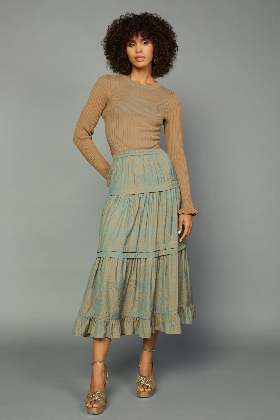 CURRENT AIR Ribbed Cutout Midi Dress Midi Dresses