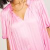 CURRENT AIR Pleated Puff Sleeve Blouse Short Sleeve Tops