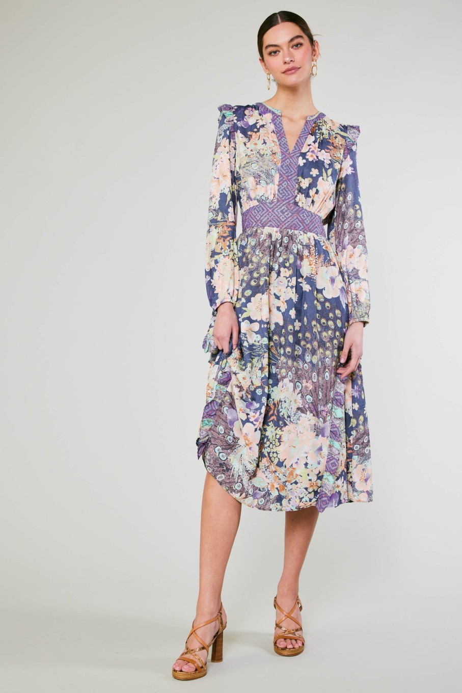 CURRENT AIR Emmaline Peacock Floral Dress Midi Dresses