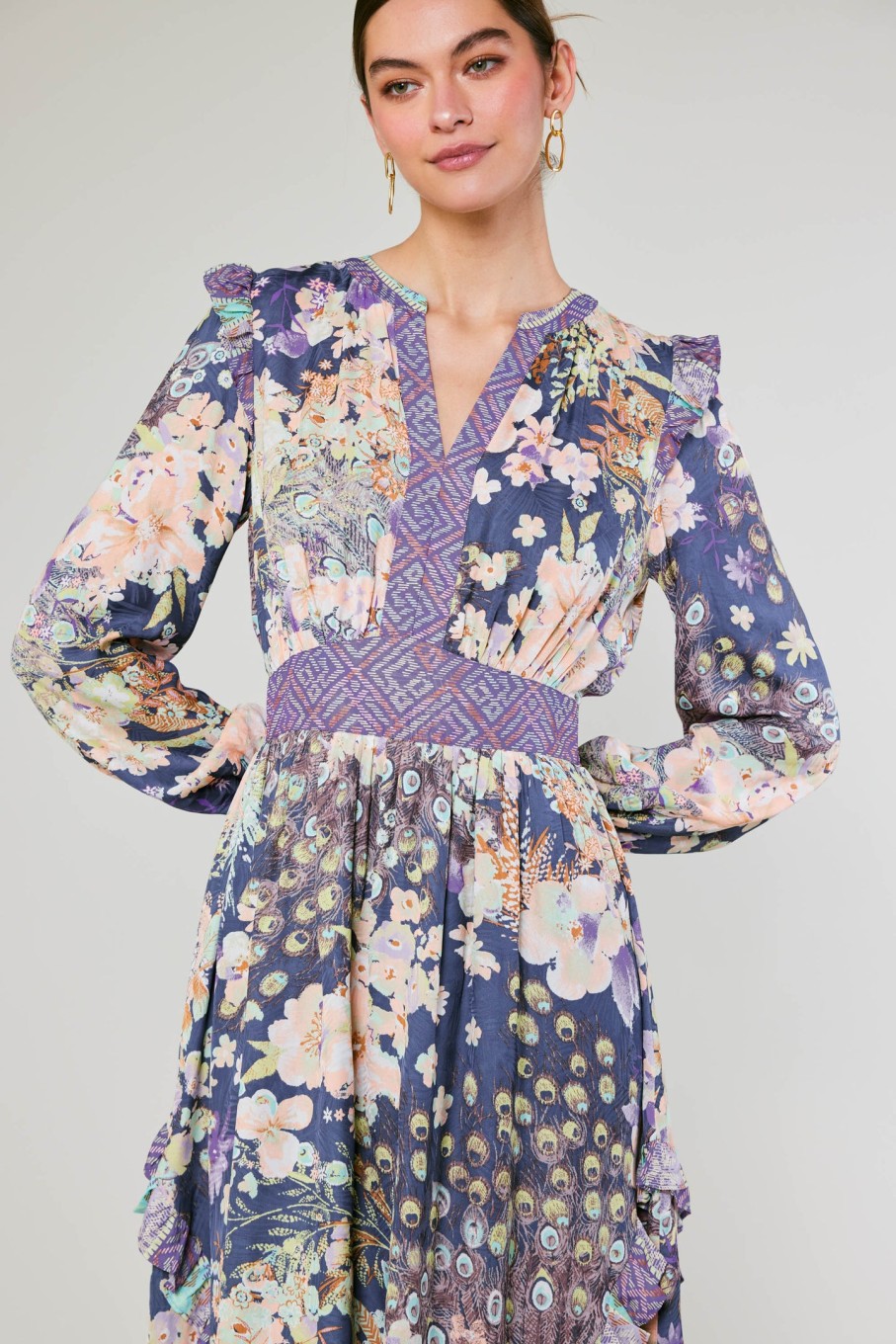 CURRENT AIR Emmaline Peacock Floral Dress Midi Dresses
