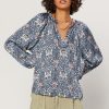 CURRENT AIR Tile Print Split Neck Top Long Sleeve Tops