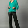 CURRENT AIR Ruffled Pleated Sleeve Blouse Long Sleeve Tops