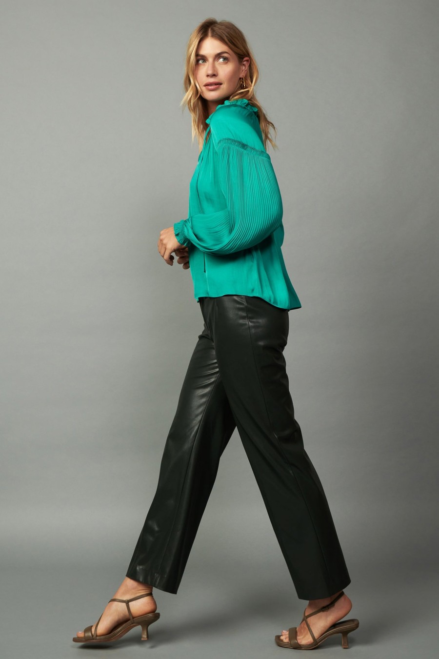 CURRENT AIR Ruffled Pleated Sleeve Blouse Long Sleeve Tops