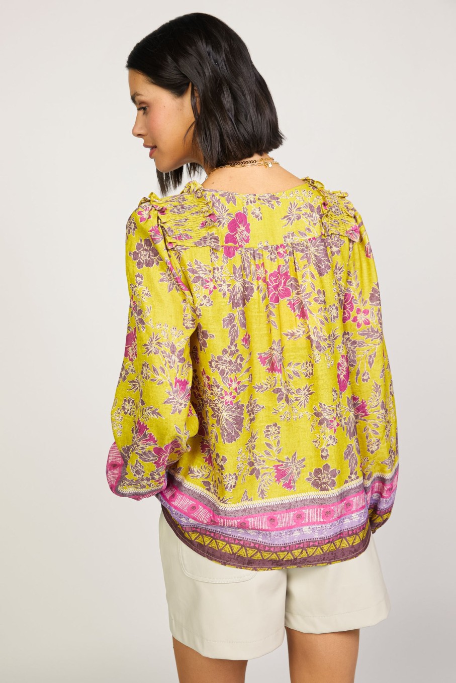 CURRENT AIR Floral Smocked Blouse Blouses