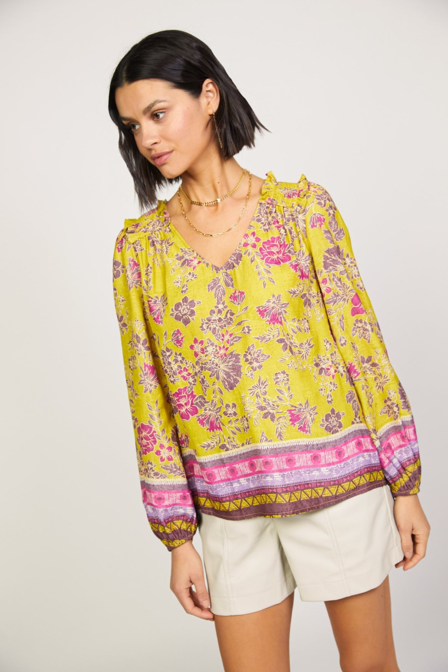 CURRENT AIR Floral Smocked Blouse Blouses