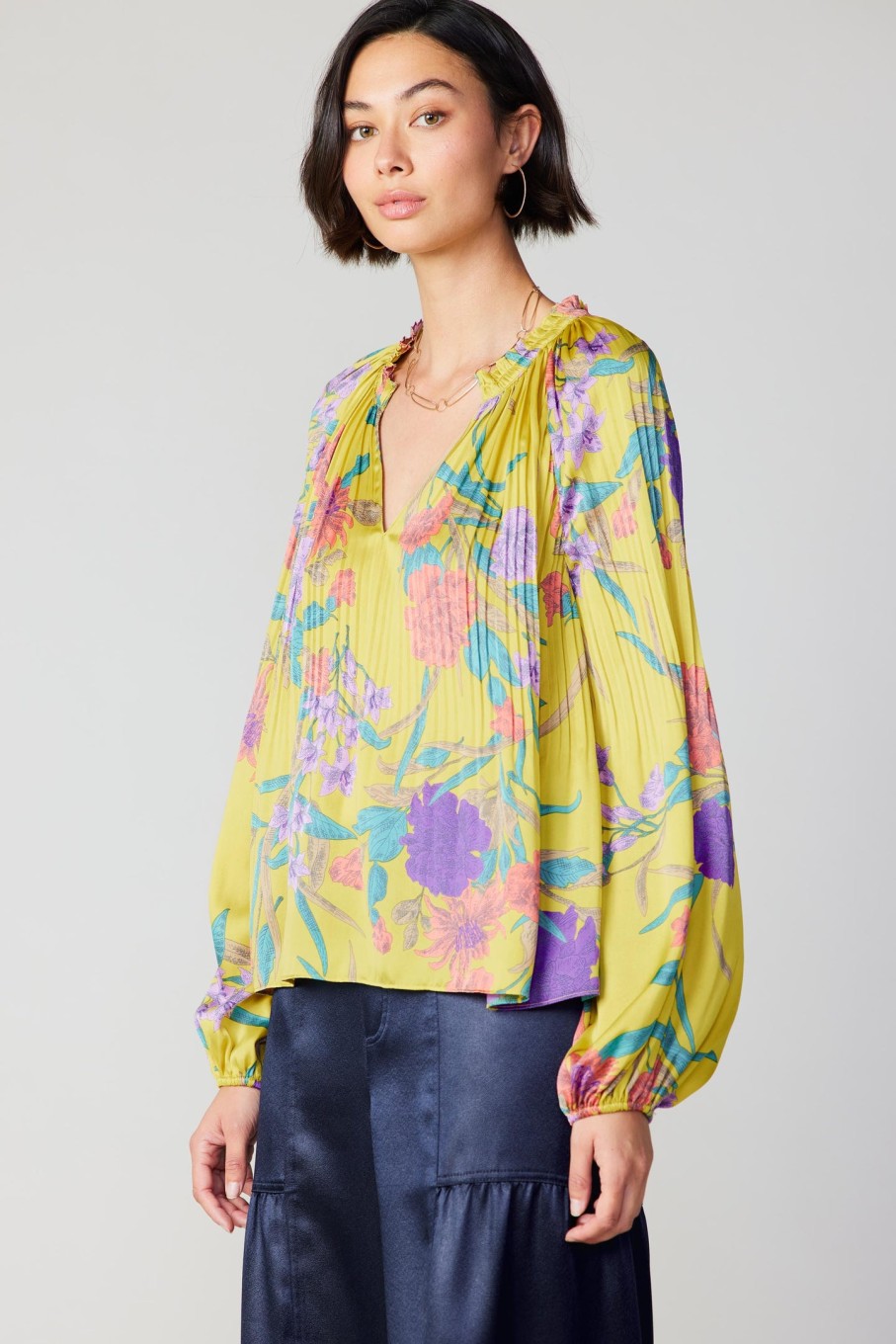 CURRENT AIR Floral Print Pleated Blouse Blouses
