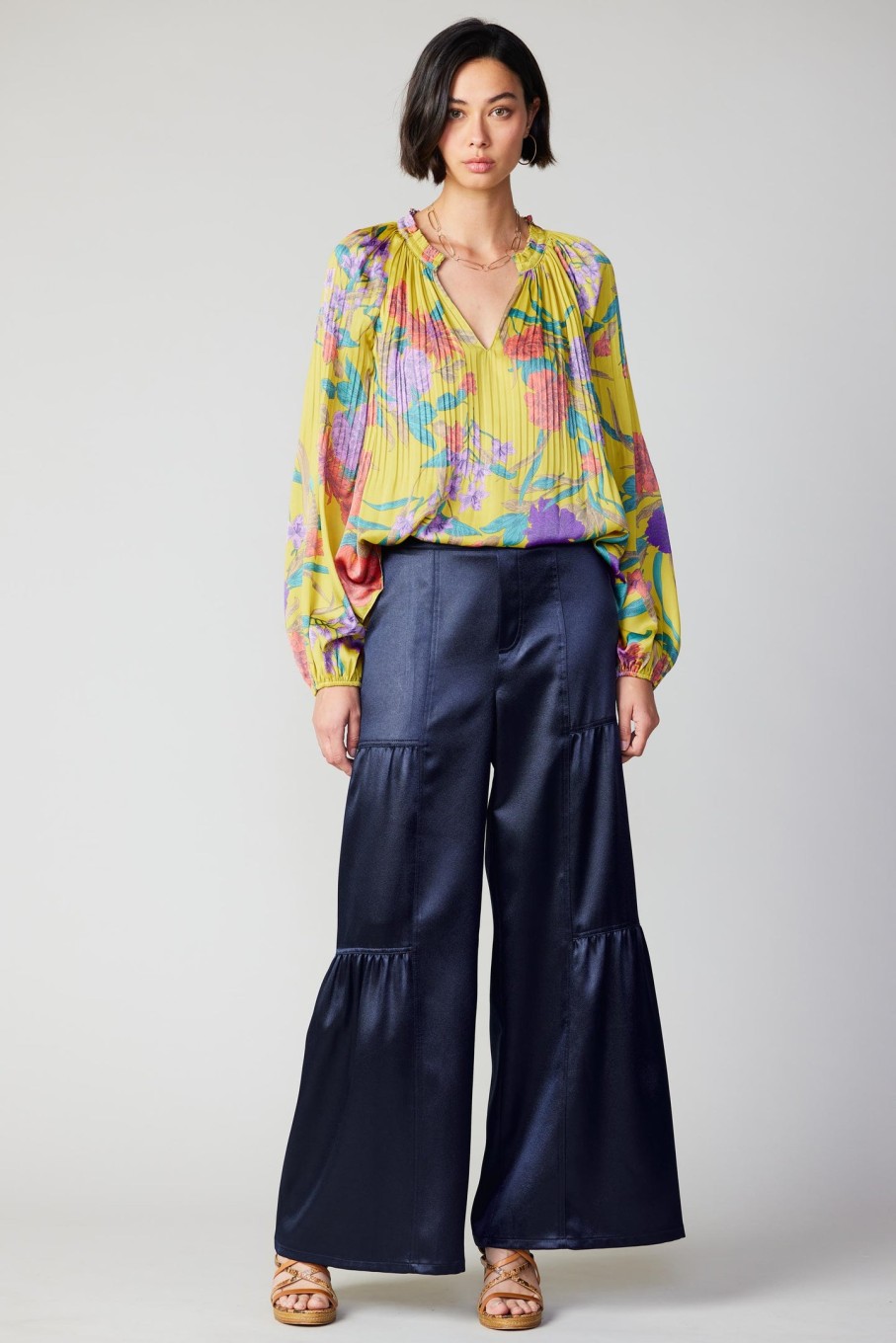 CURRENT AIR Floral Print Pleated Blouse Blouses