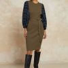 CURRENT AIR Plaid Sleeve Knit Dress Knitwear
