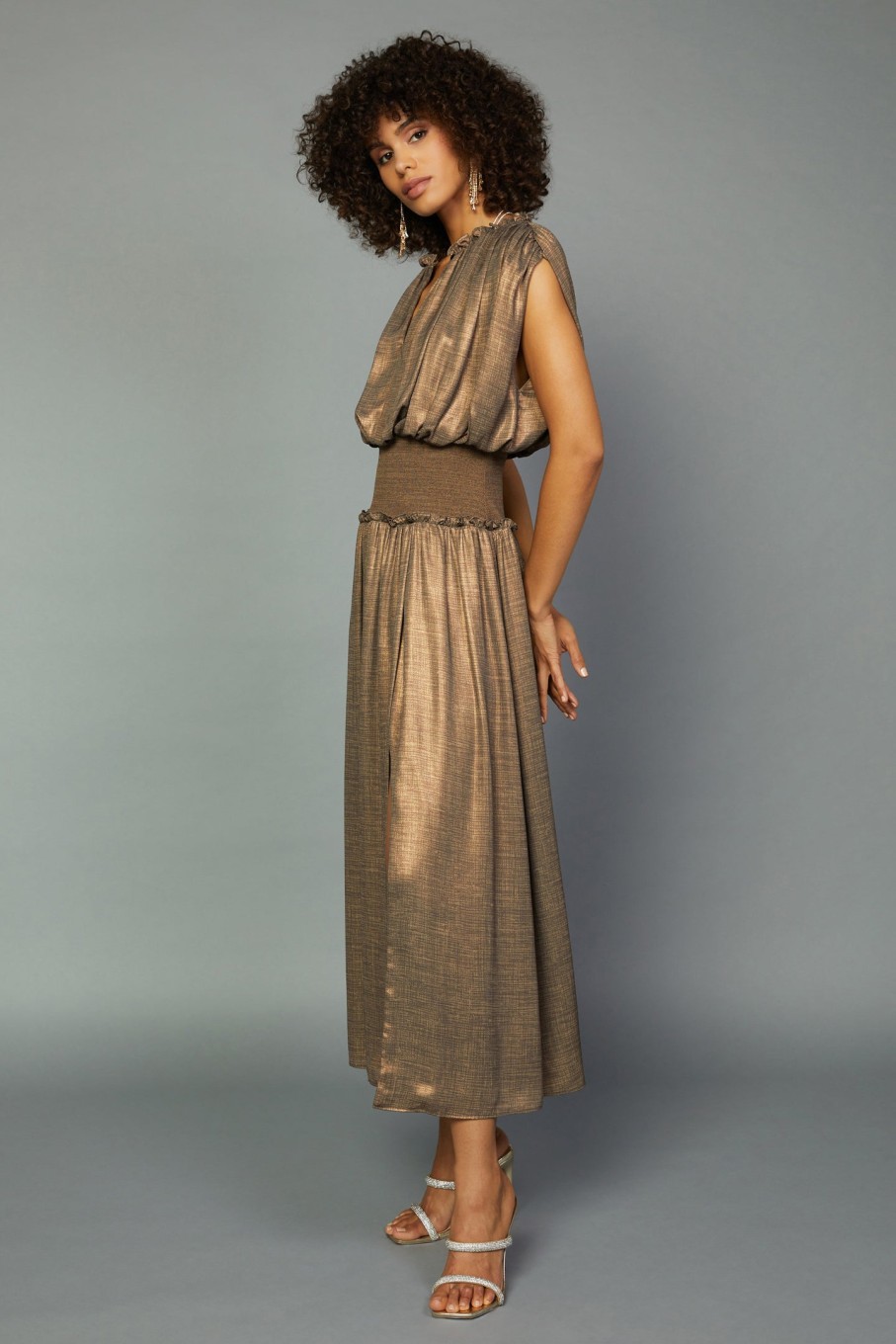 CURRENT AIR Metallic Ribbed Waist Dress Maxi Dresses