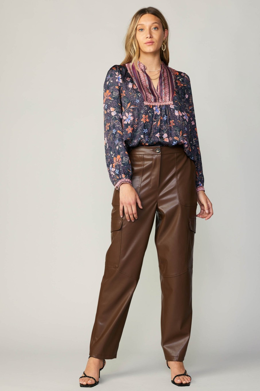 CURRENT AIR Contrast Stripe Floral Blouse Blouses