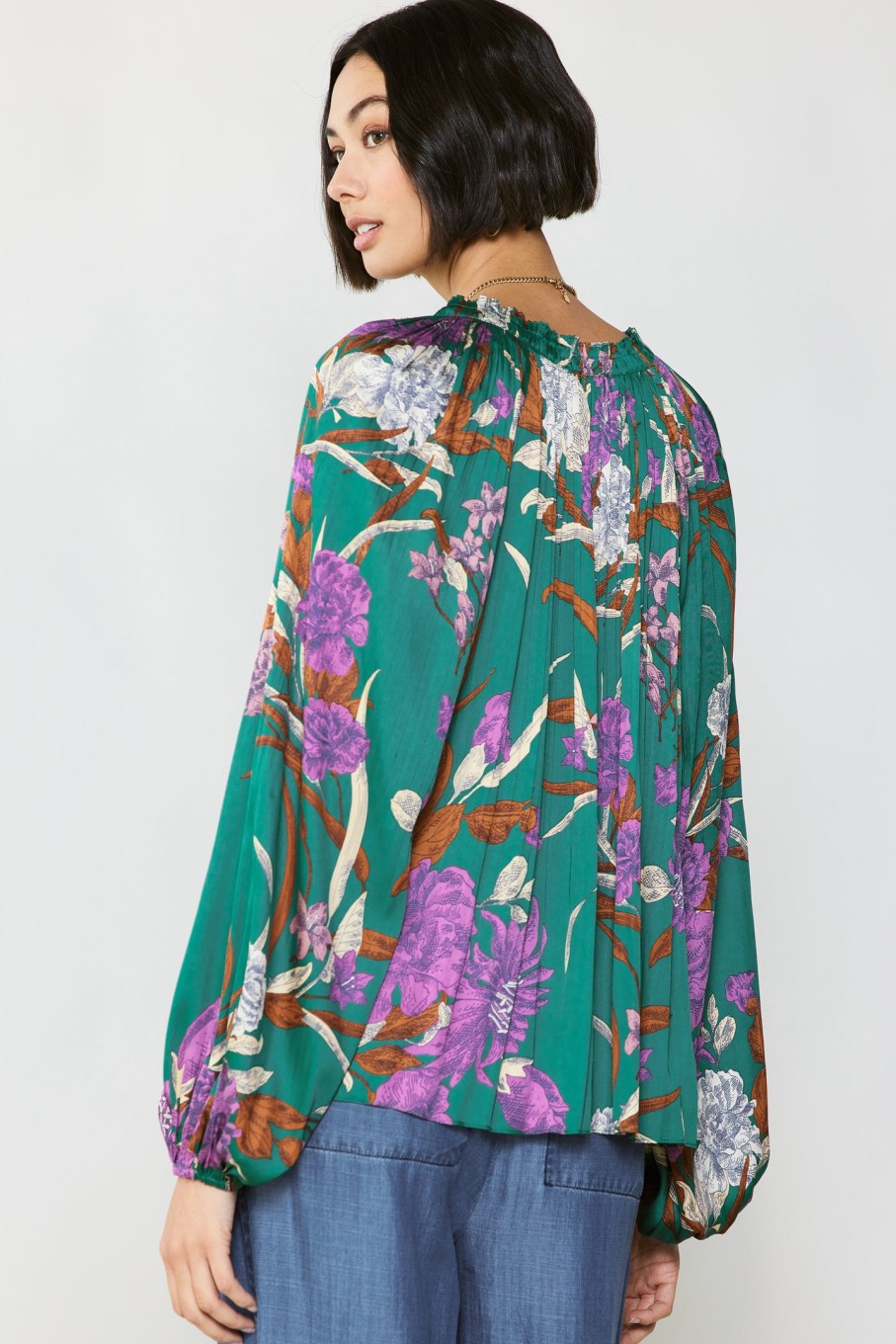 CURRENT AIR Pleated Floral Blouse Blouses