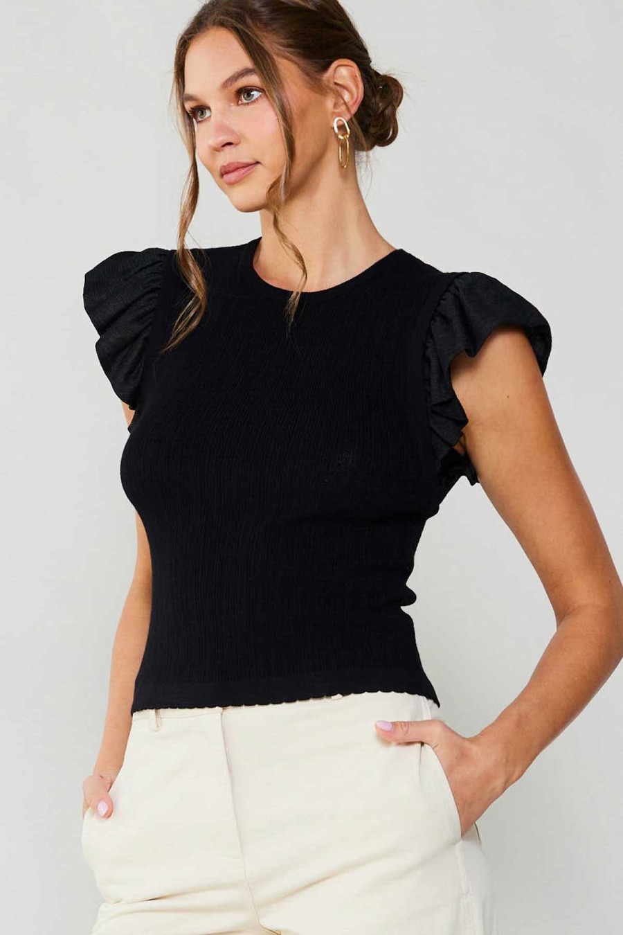 CURRENT AIR Ruffled Sweater Knit Tank Knitwear