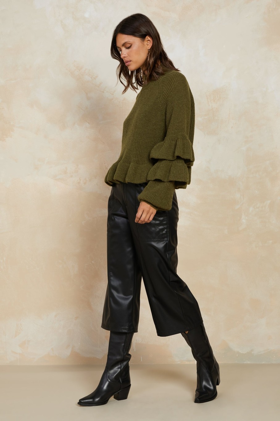 CURRENT AIR Ruffled Mock Neck Sweater Long Sleeve Tops