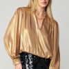 CURRENT AIR Metallic Bubble Hem Blouse Long Sleeve Tops