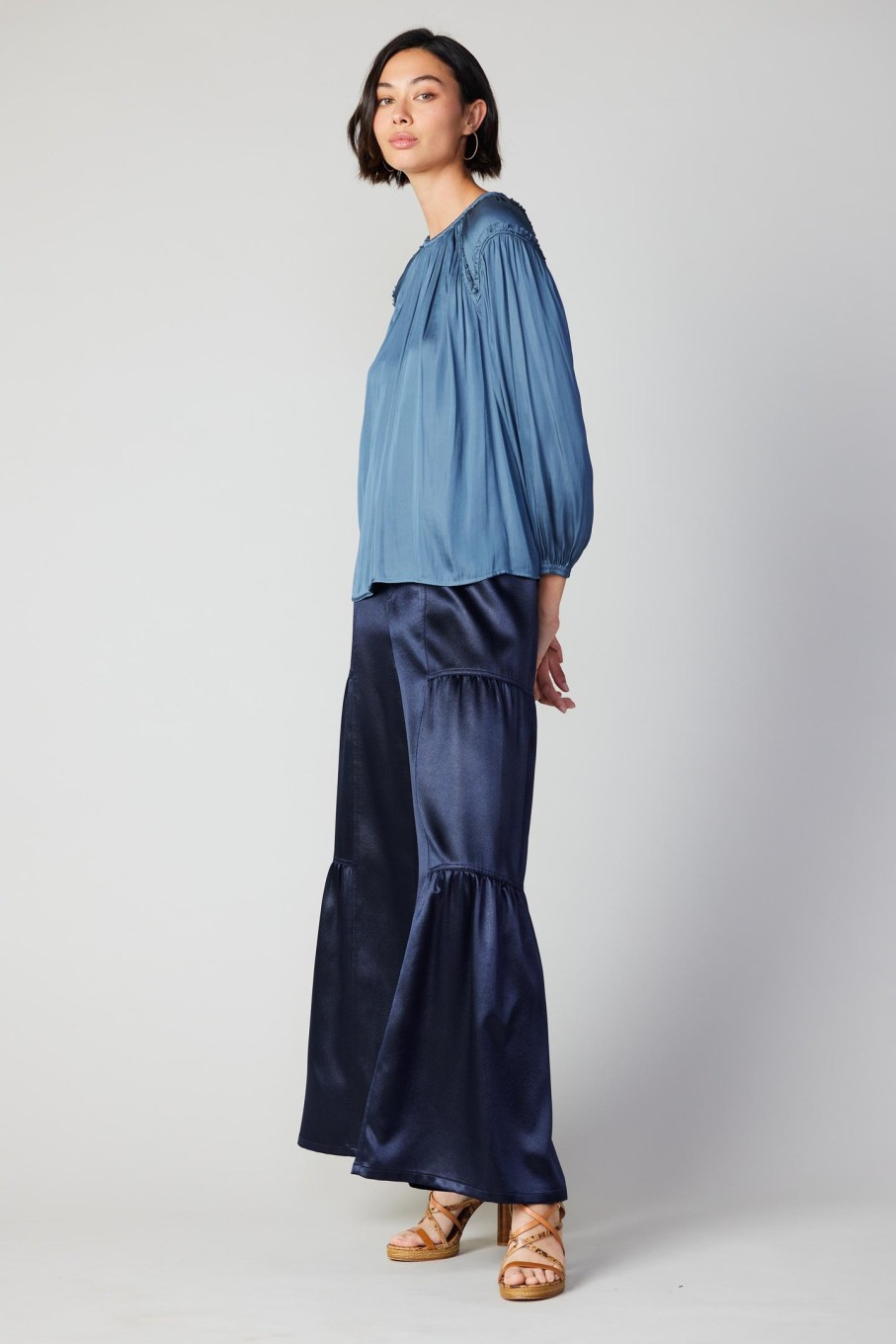 CURRENT AIR Round Neck Ruffled Top Sets