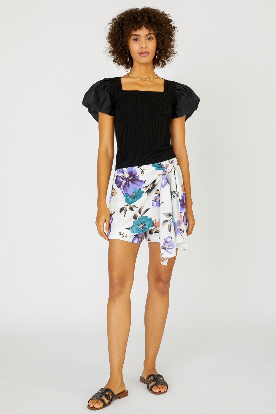 CURRENT AIR Constrast Puff Sleeve Sweater Top Short Sleeve Tops