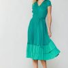 CURRENT AIR Pleated Colorblock Midi Dress Midi Dresses