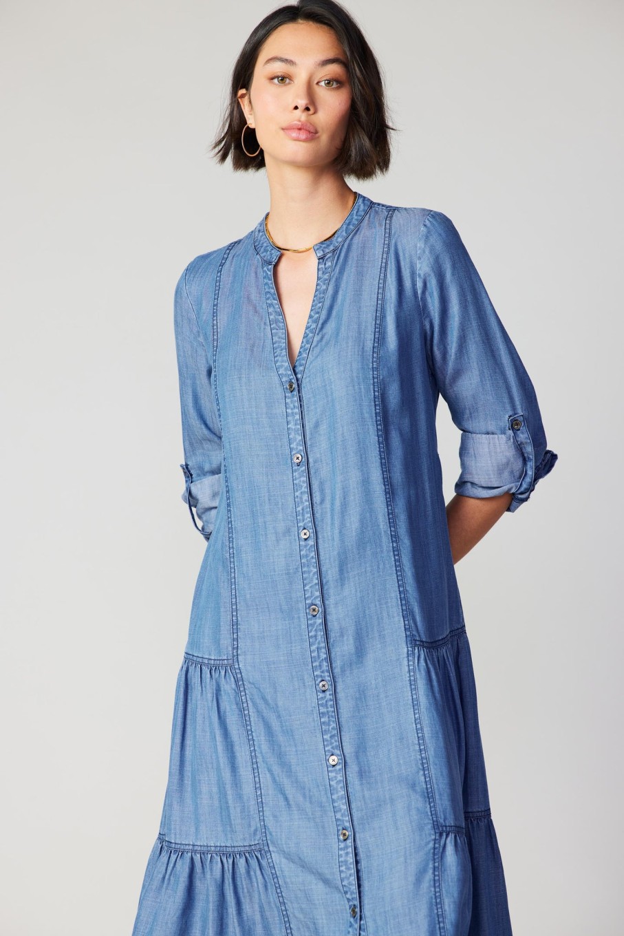 CURRENT AIR Chambray Buttondown Dress Midi Dresses