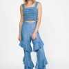 CURRENT AIR Chambray Smocked Crop Top Sleeveless Tops