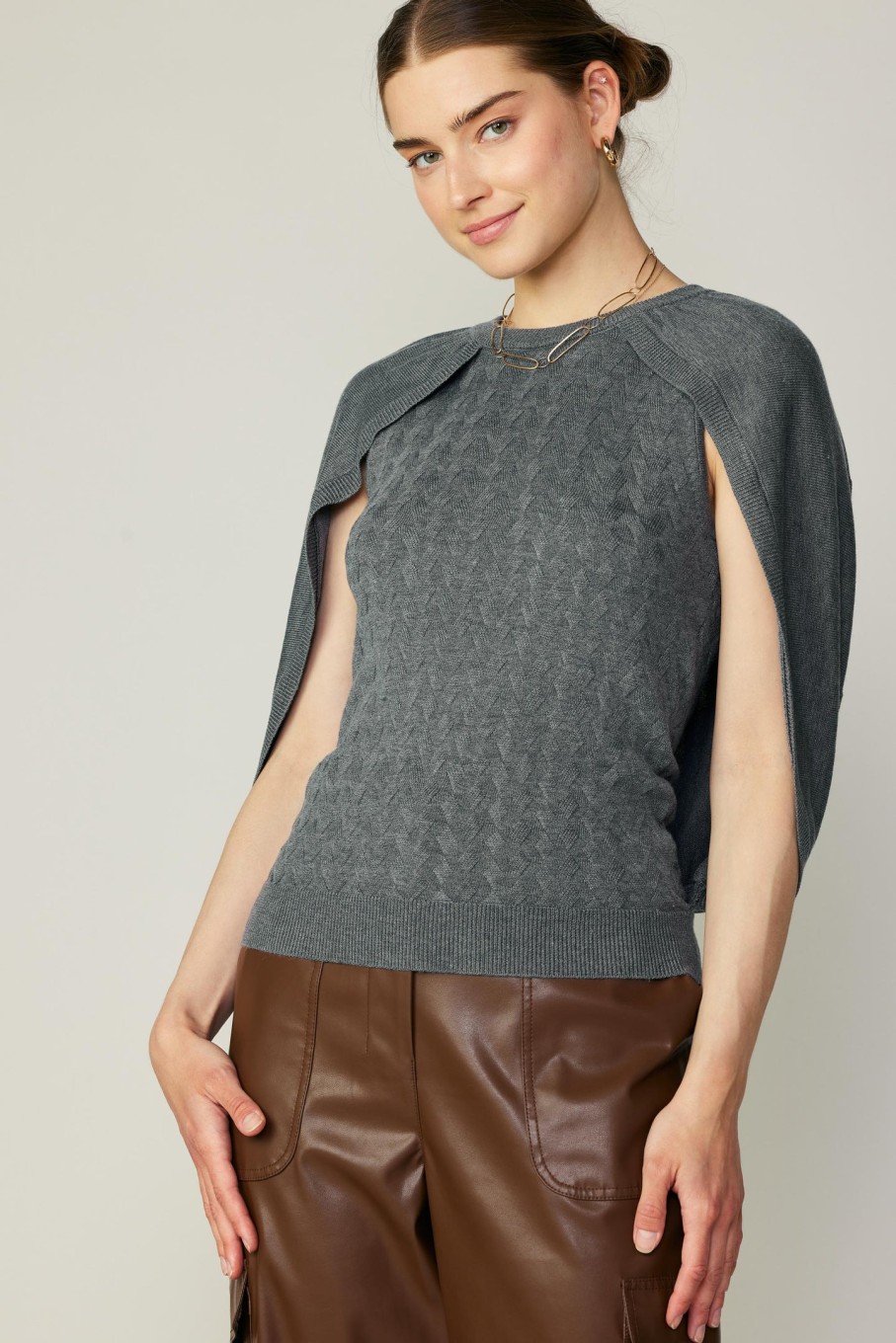 CURRENT AIR Cape Layered Sweater Top Knitwear