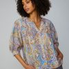 CURRENT AIR Paisley Motif Button Blouse Long Sleeve Tops