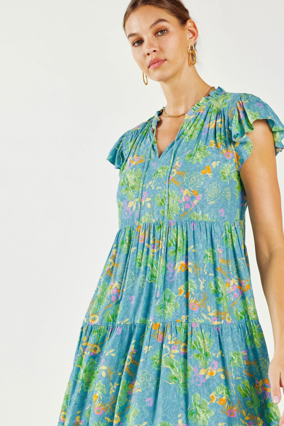 CURRENT AIR Floral Print Tiered Mini Dress Mini Dresses