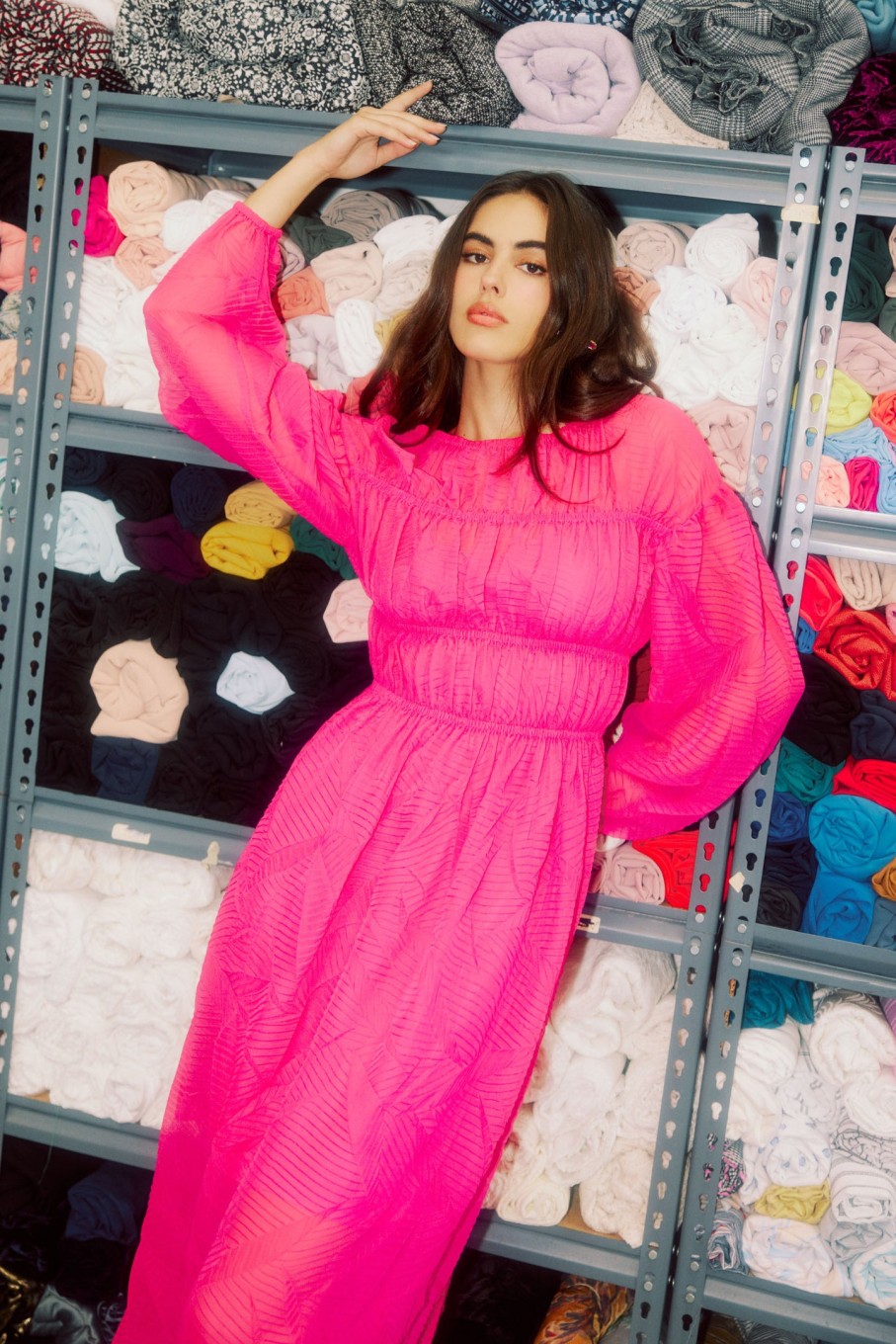CURRENT AIR Chiffon Textured Pleat Dress Midi Dresses