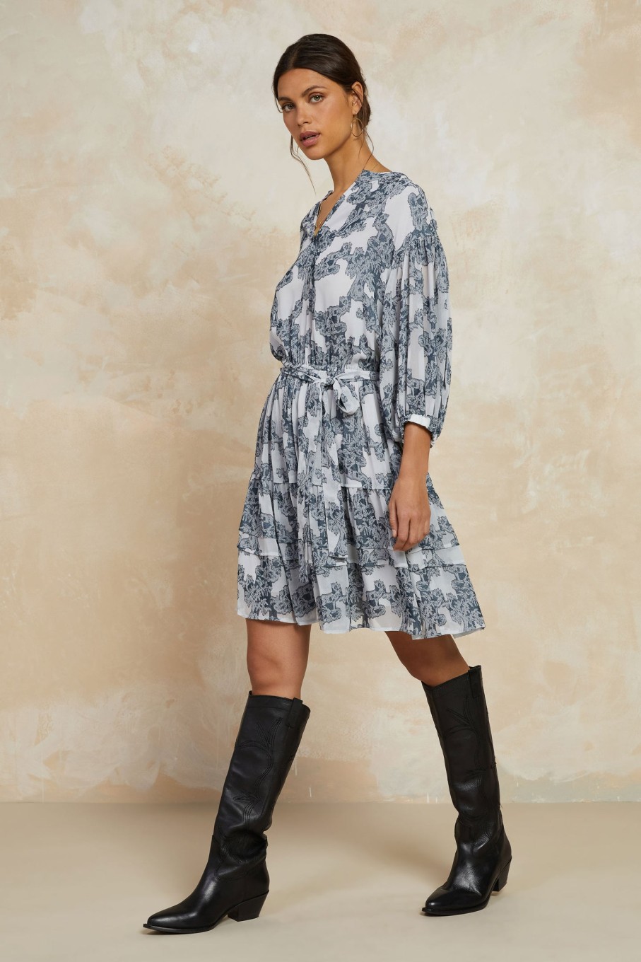 CURRENT AIR Abstract Motif Belted Dress Mini Dresses
