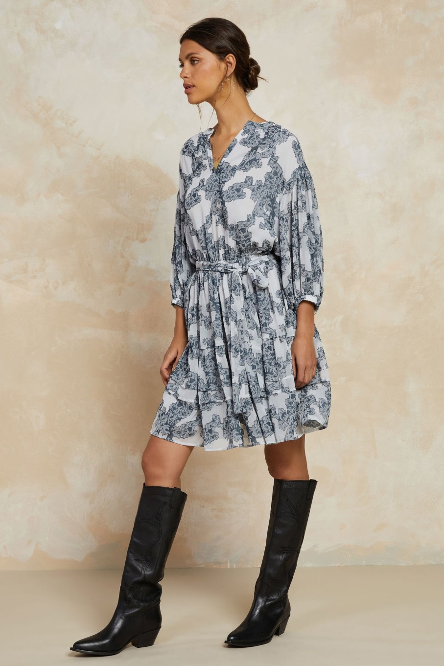 CURRENT AIR Abstract Motif Belted Dress Mini Dresses
