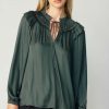 CURRENT AIR Smocked Shoulder Blouse Long Sleeve Tops